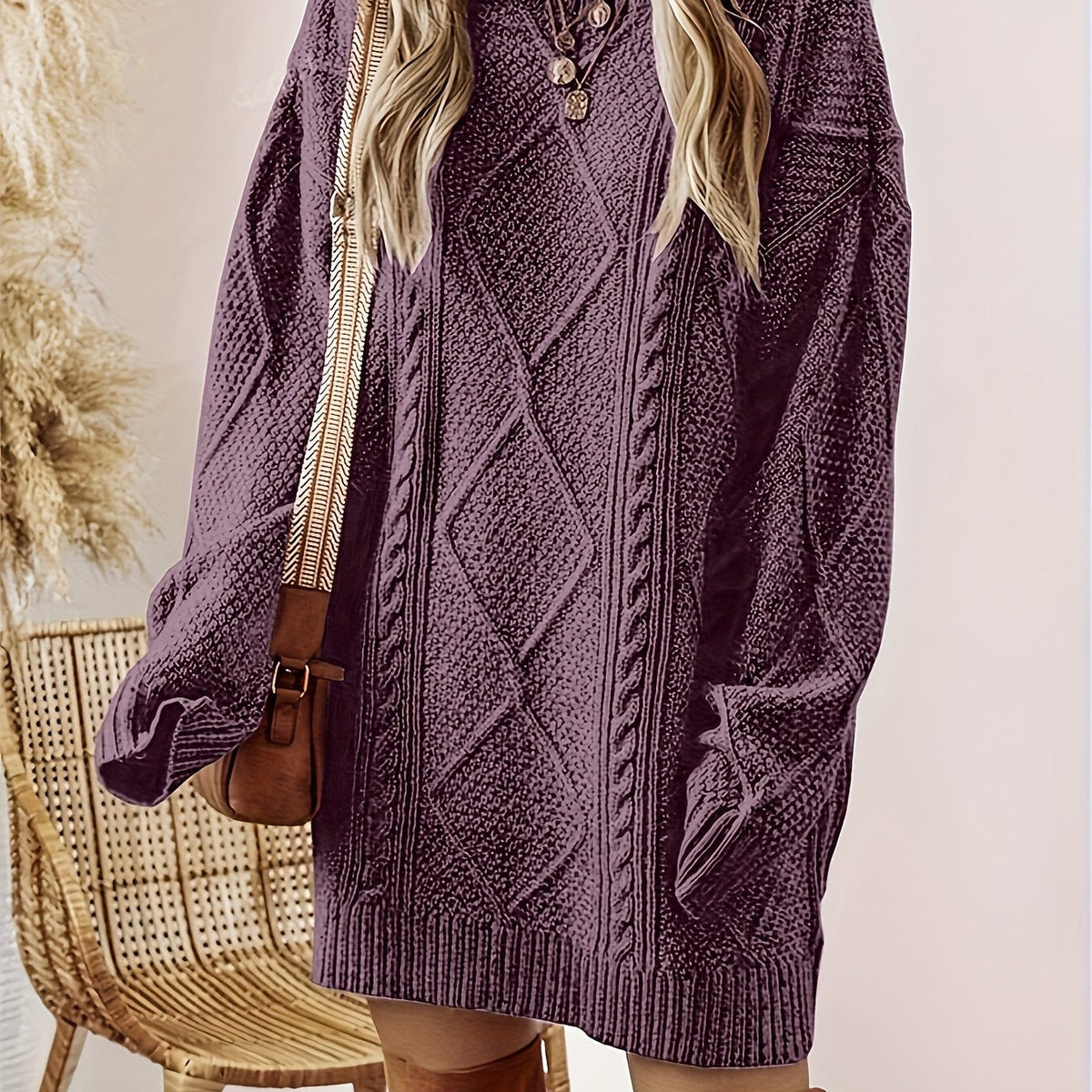 Georgette | Women's Cable-Knit Long Sleeve Sweater Dress