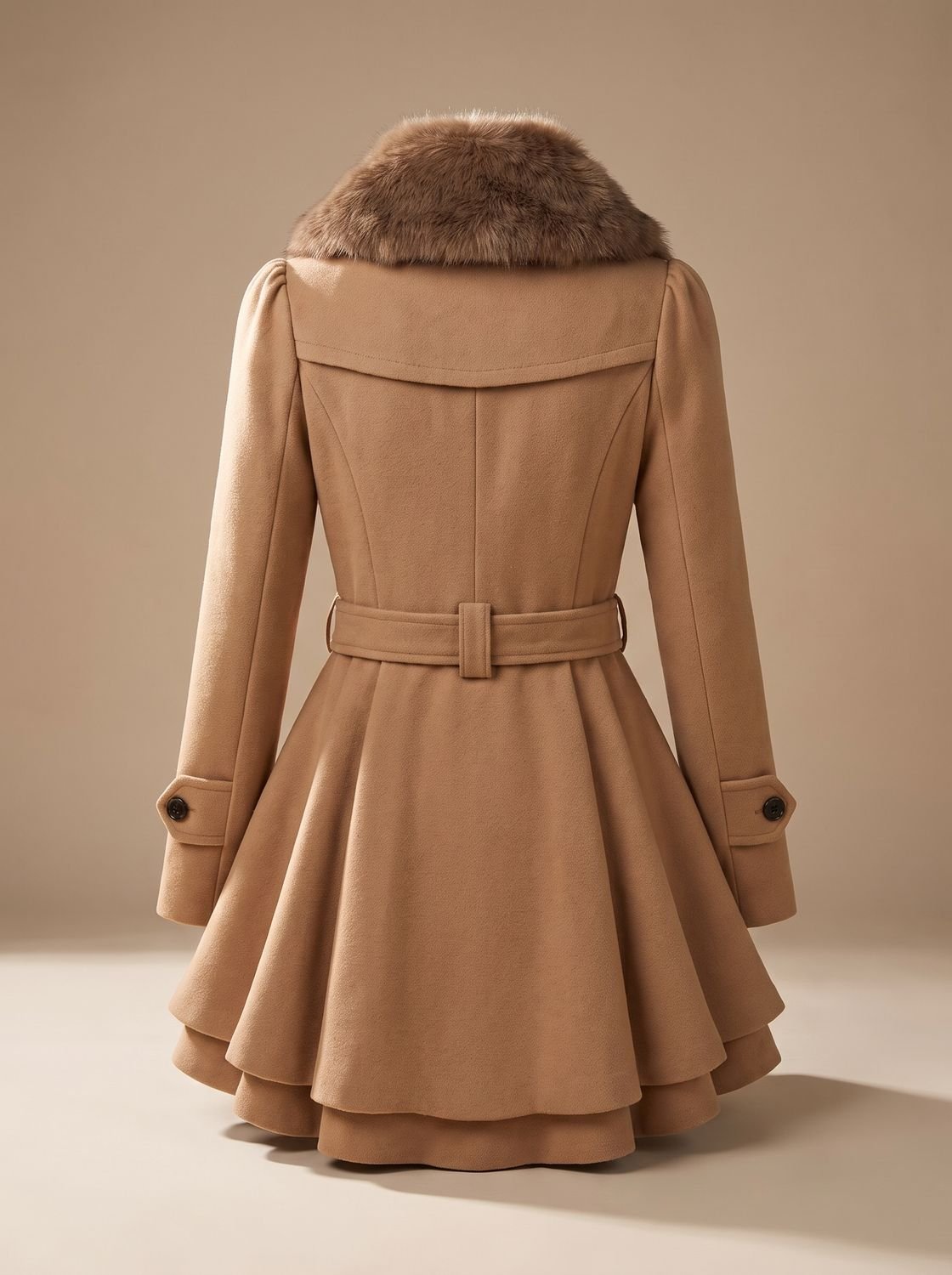 Grace | Women's Double-Breasted Faux Fur Collar Belted Wool-Blend Coat