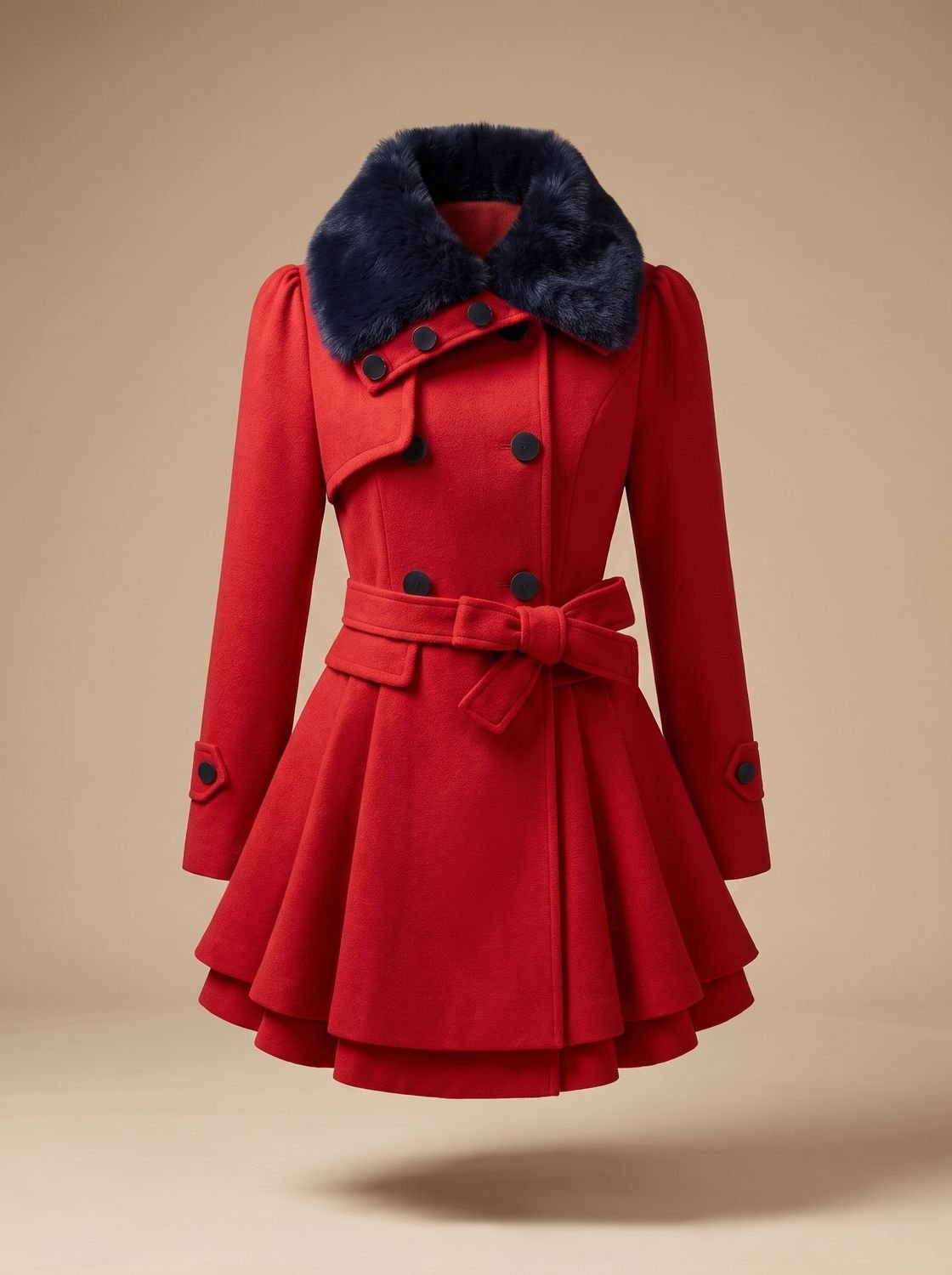 Grace | Women's Double-Breasted Faux Fur Collar Belted Wool-Blend Coat