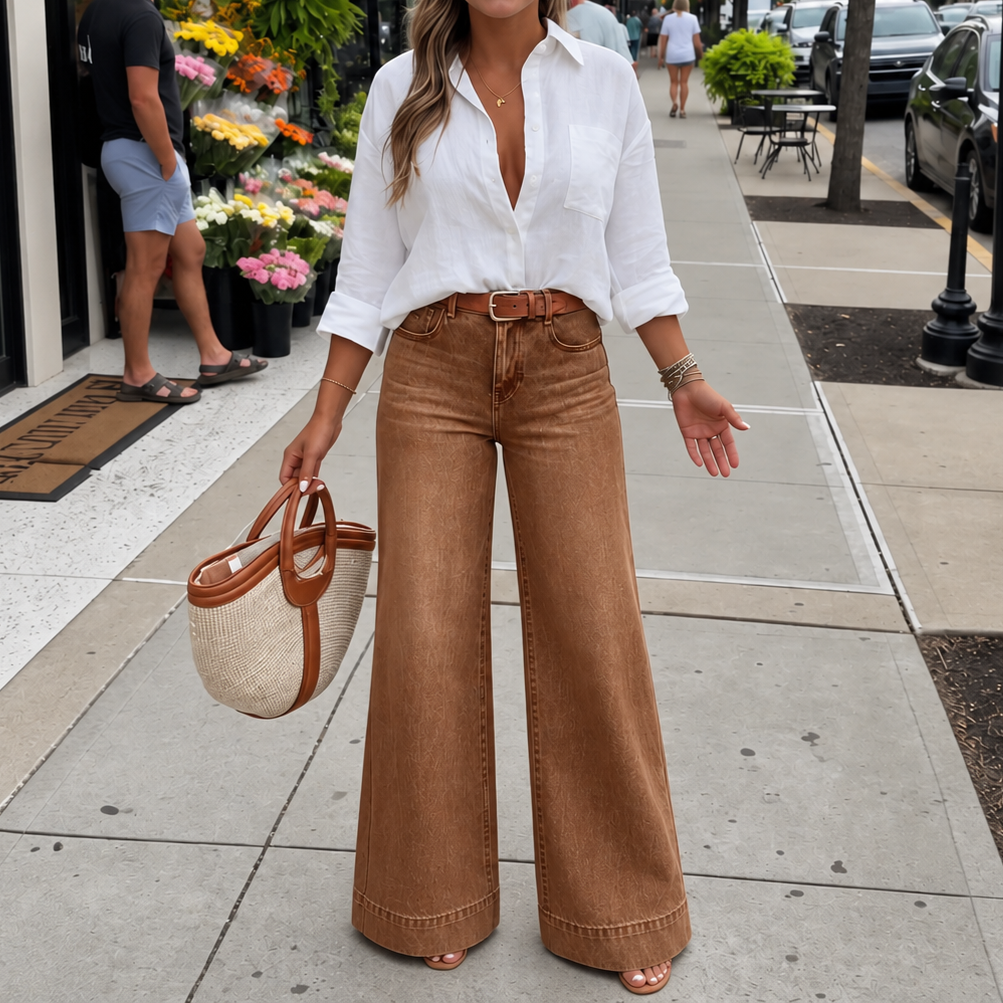 Hannah | Women's Pants with High-Rise and Wide-Leg Fit