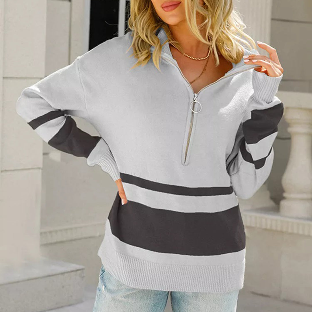 Harlow | Women's Quarter-Zip Striped Pullover Sweater