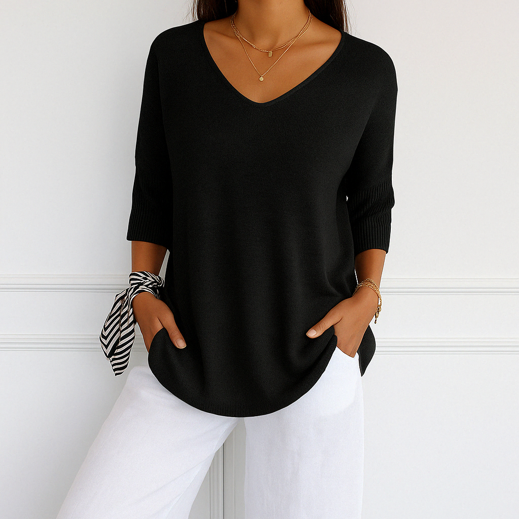 Harriet | Women's V-Neck Short Sleeve Relaxed Fit Sweater
