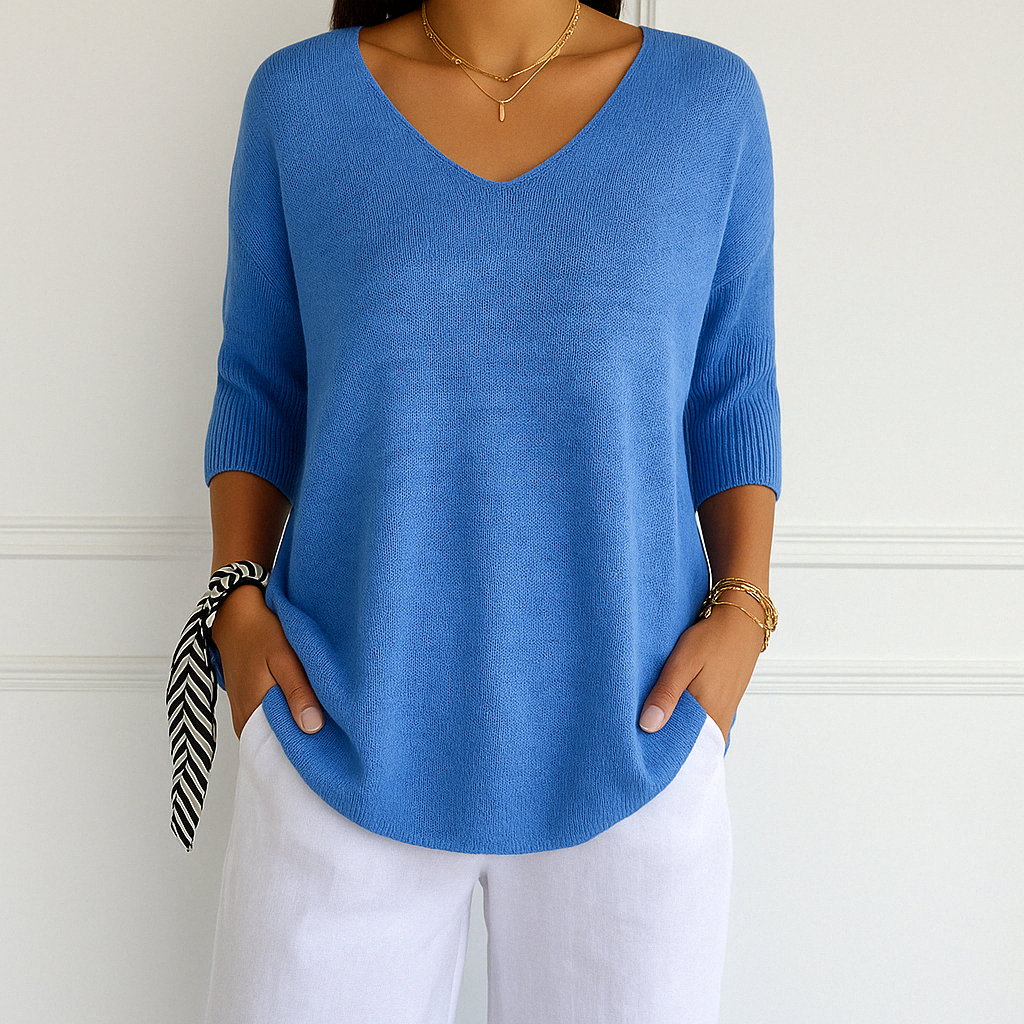 Harriet | Women's V-Neck Short Sleeve Relaxed Fit Sweater