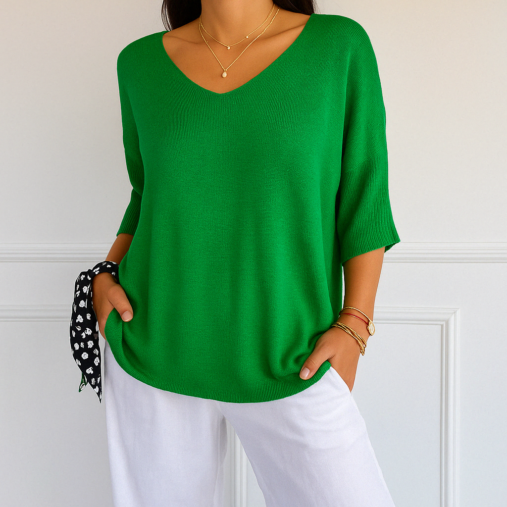 Harriet | Women's V-Neck Short Sleeve Relaxed Fit Sweater