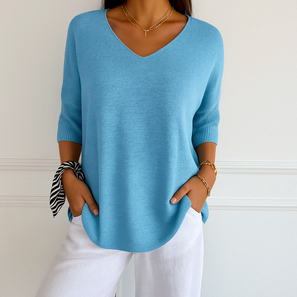 Harriet | Women's V-Neck Short Sleeve Relaxed Fit Sweater