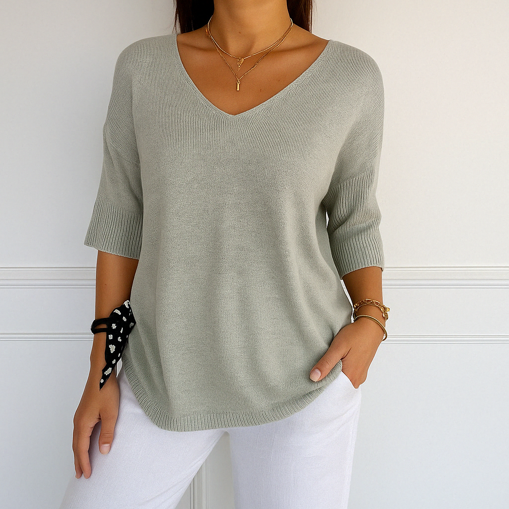 Harriet | Women's V-Neck Short Sleeve Relaxed Fit Sweater