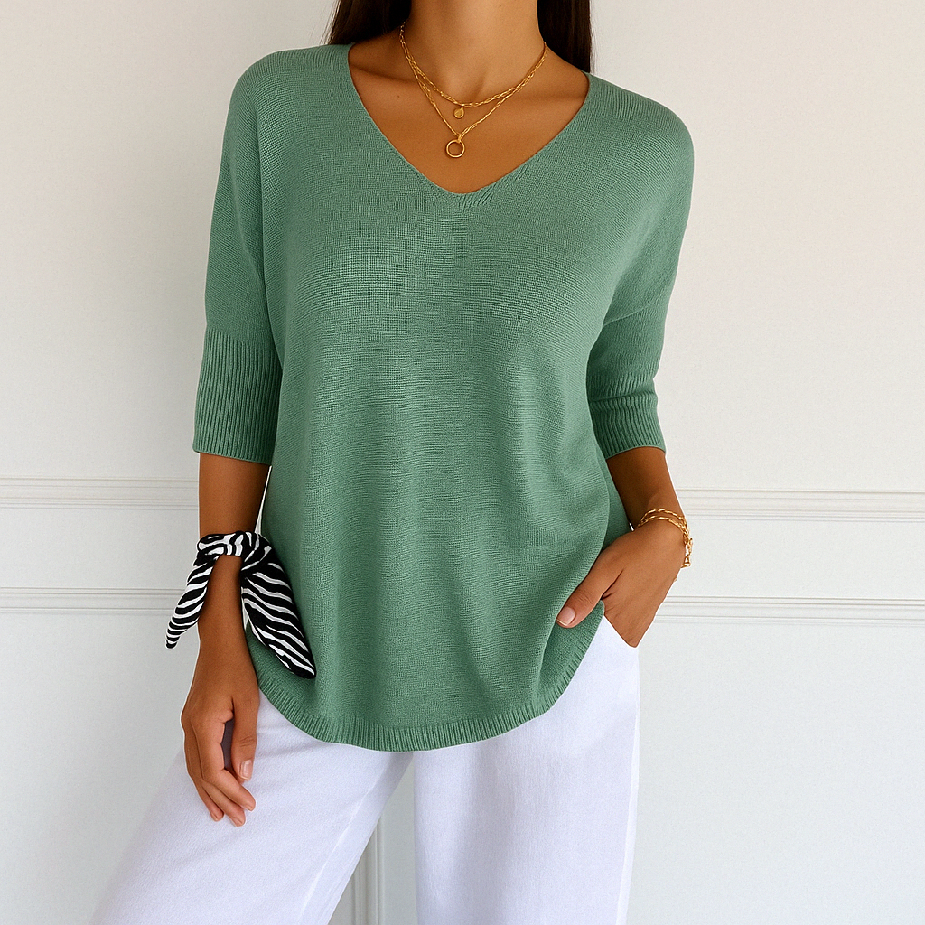 Harriet | Women's V-Neck Short Sleeve Relaxed Fit Sweater