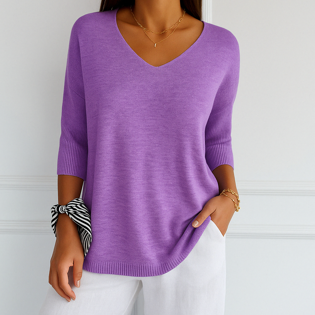 Harriet | Women's V-Neck Short Sleeve Relaxed Fit Sweater