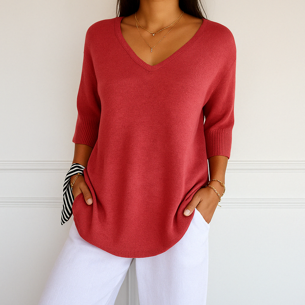 Harriet | Women's V-Neck Short Sleeve Relaxed Fit Sweater
