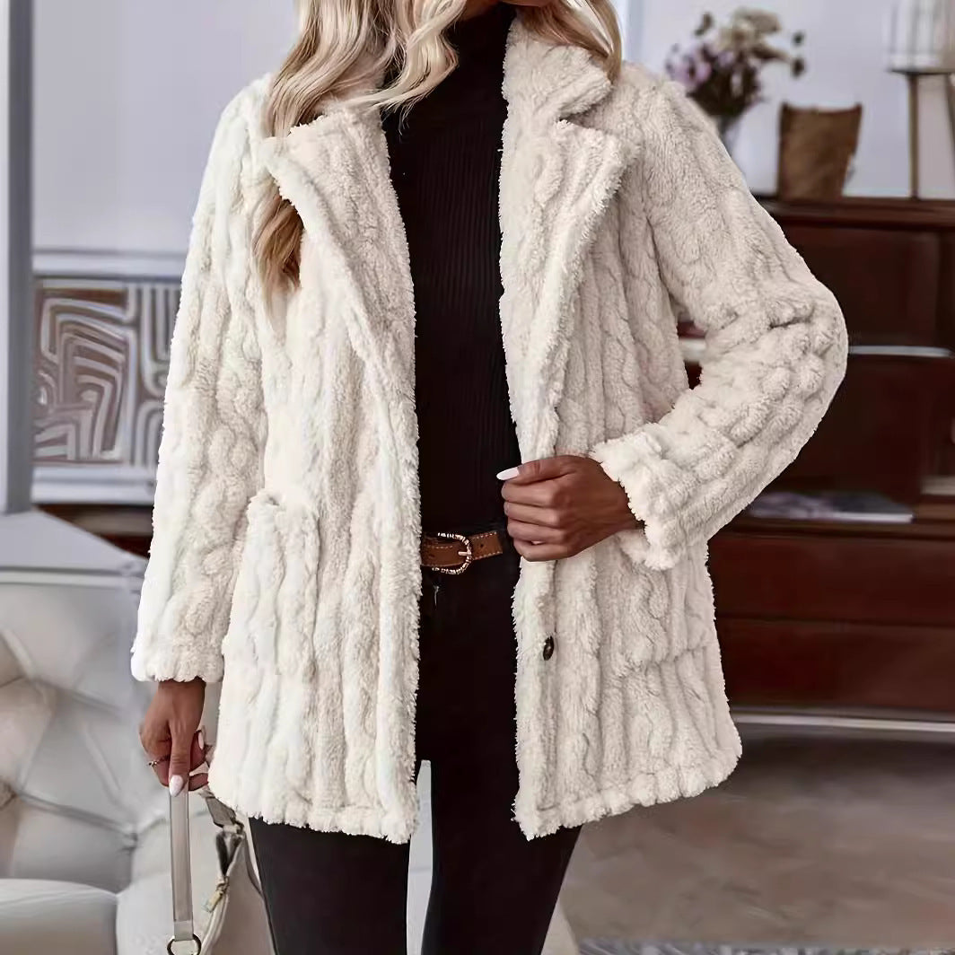 Isabeau | Women's Cable Textured Longline Teddy Coat