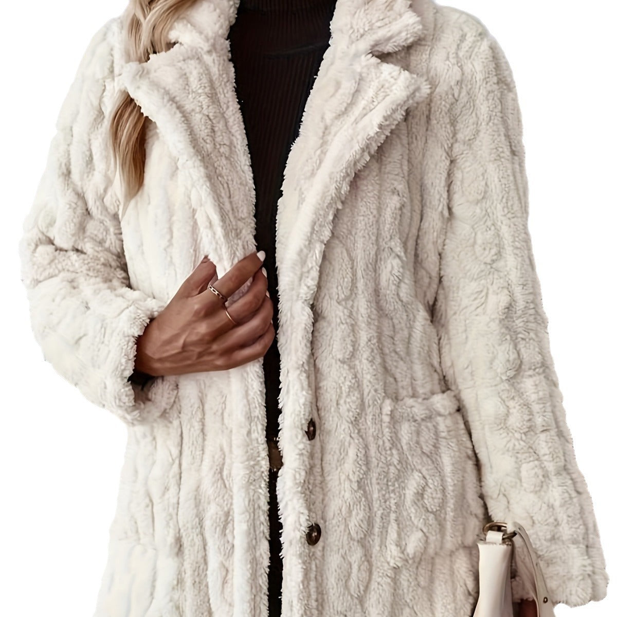 Isabeau | Women's Cable Textured Longline Teddy Coat