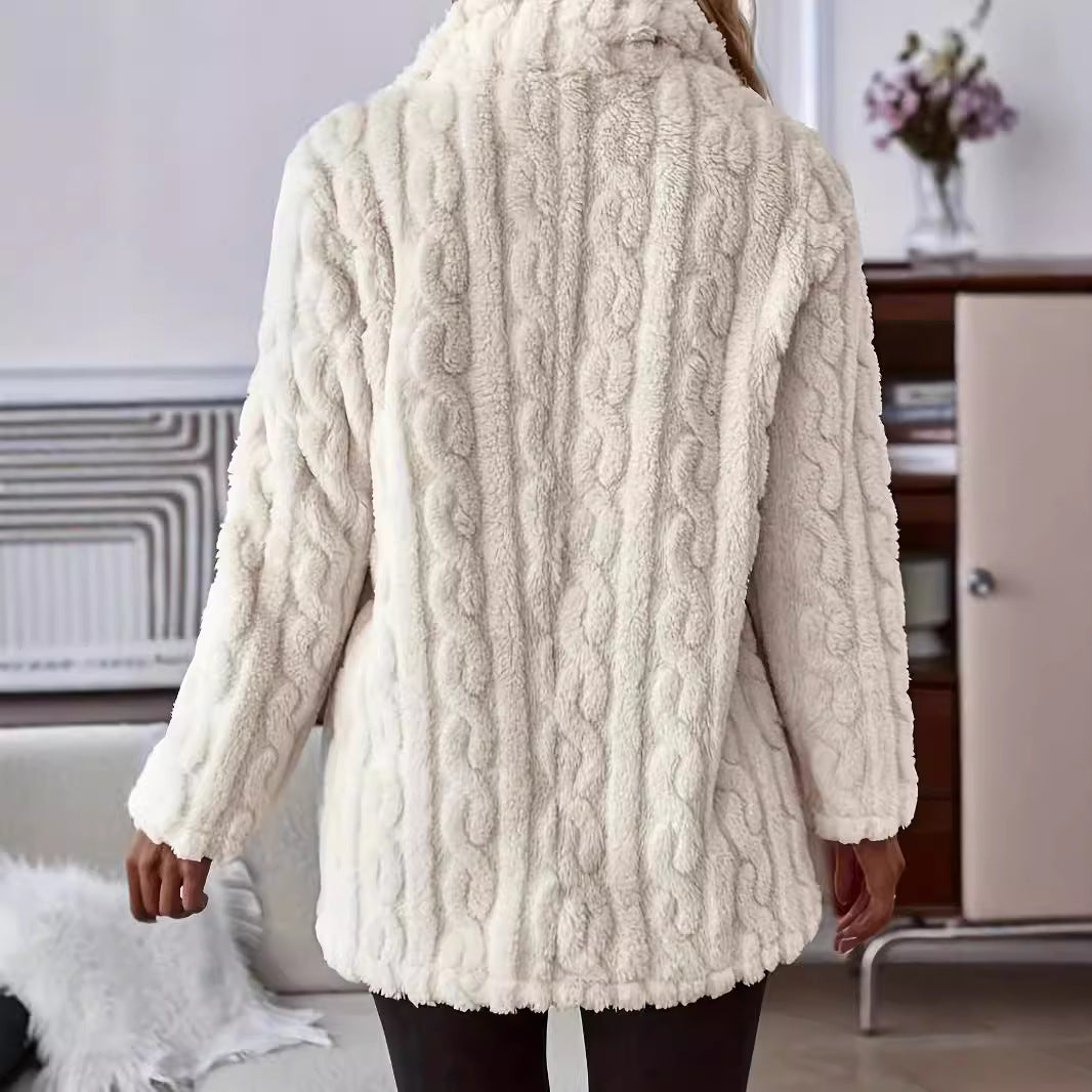 Isabeau | Women's Cable Textured Longline Teddy Coat