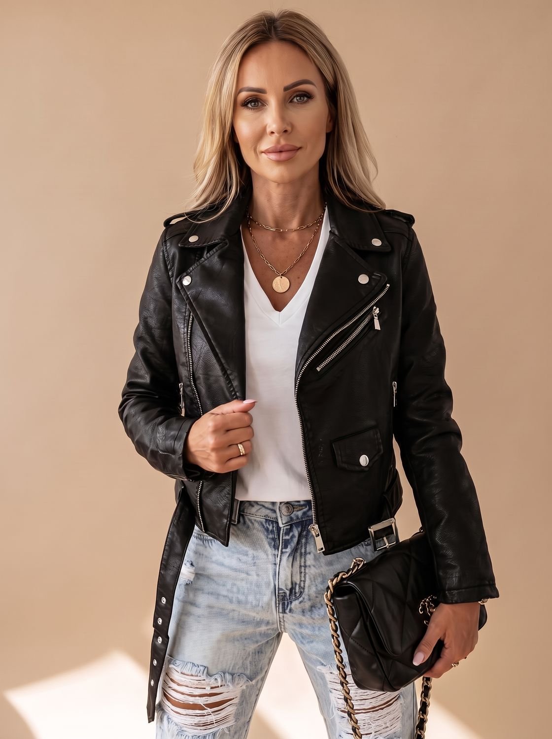 Isabella | Women's Faux Leather Asymmetric Zip Moto Jacket