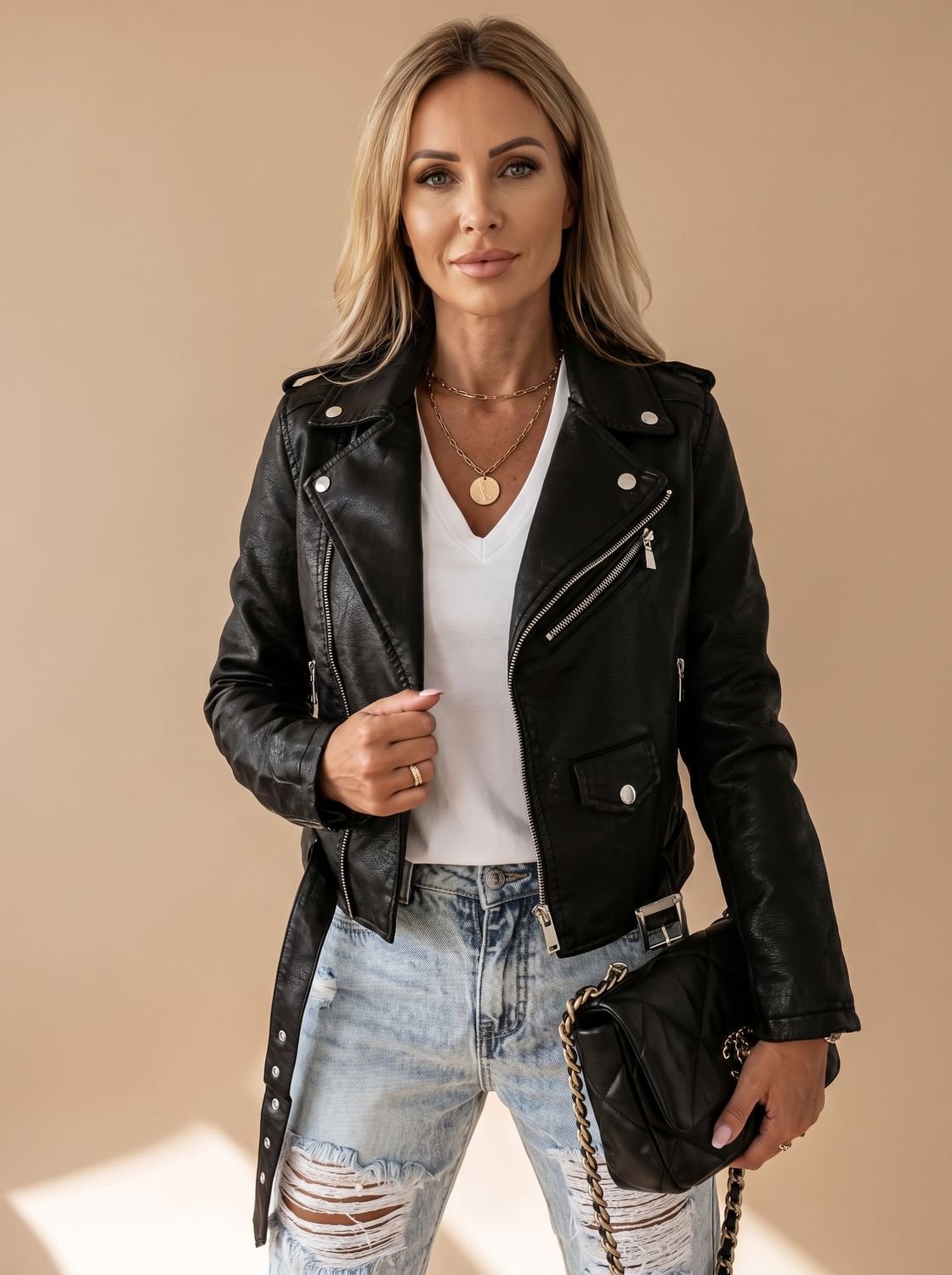 Isabella | Women's Faux Leather Asymmetric Zip Moto Jacket