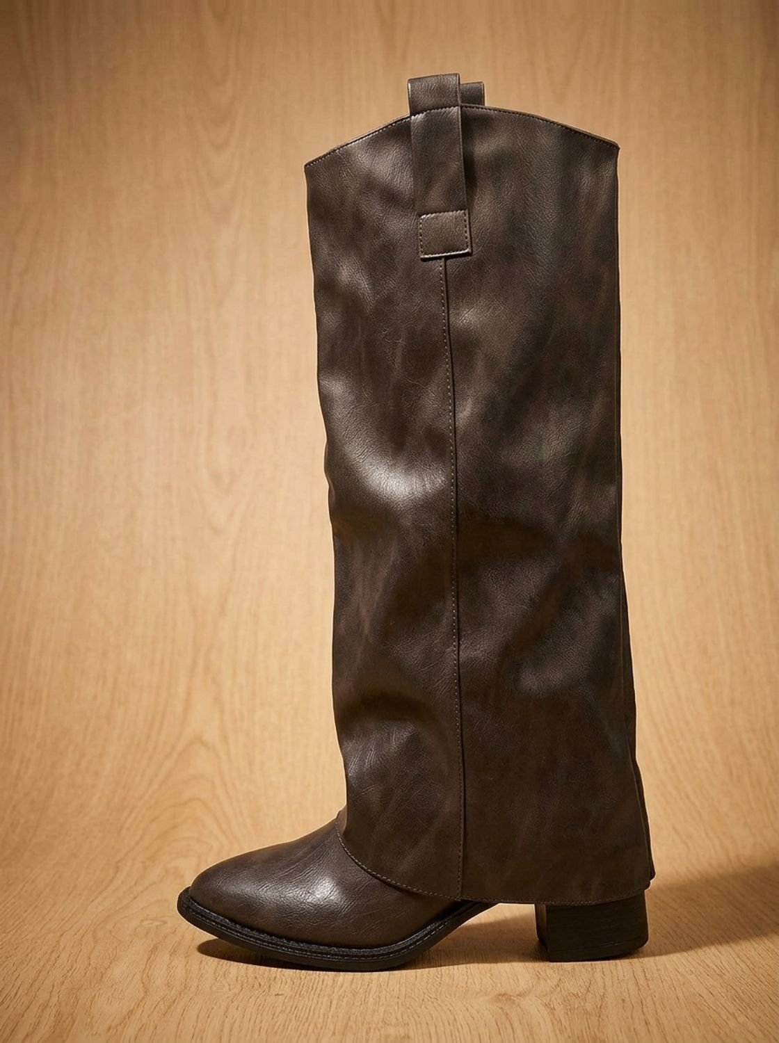 Isabella | Women's Knee-High Faux Leather Slip-On Block Heel Western Boots