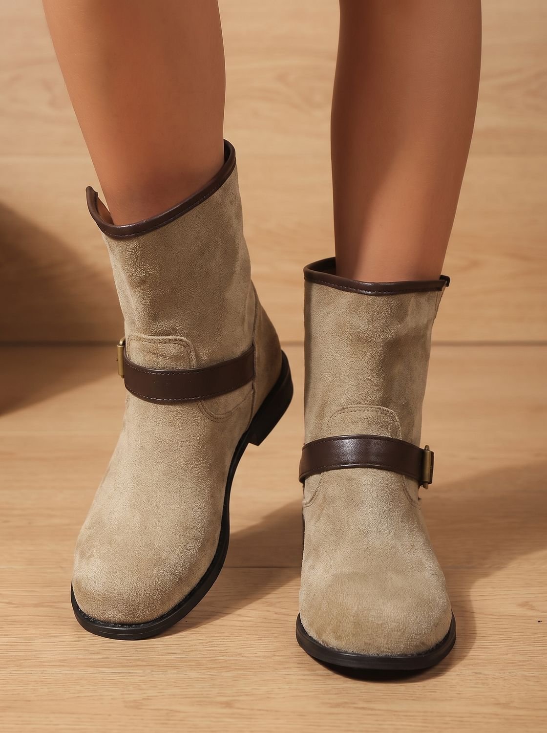 Isabella | Women's Suede Slip-On Ankle Boots Buckle Strap Block Heel