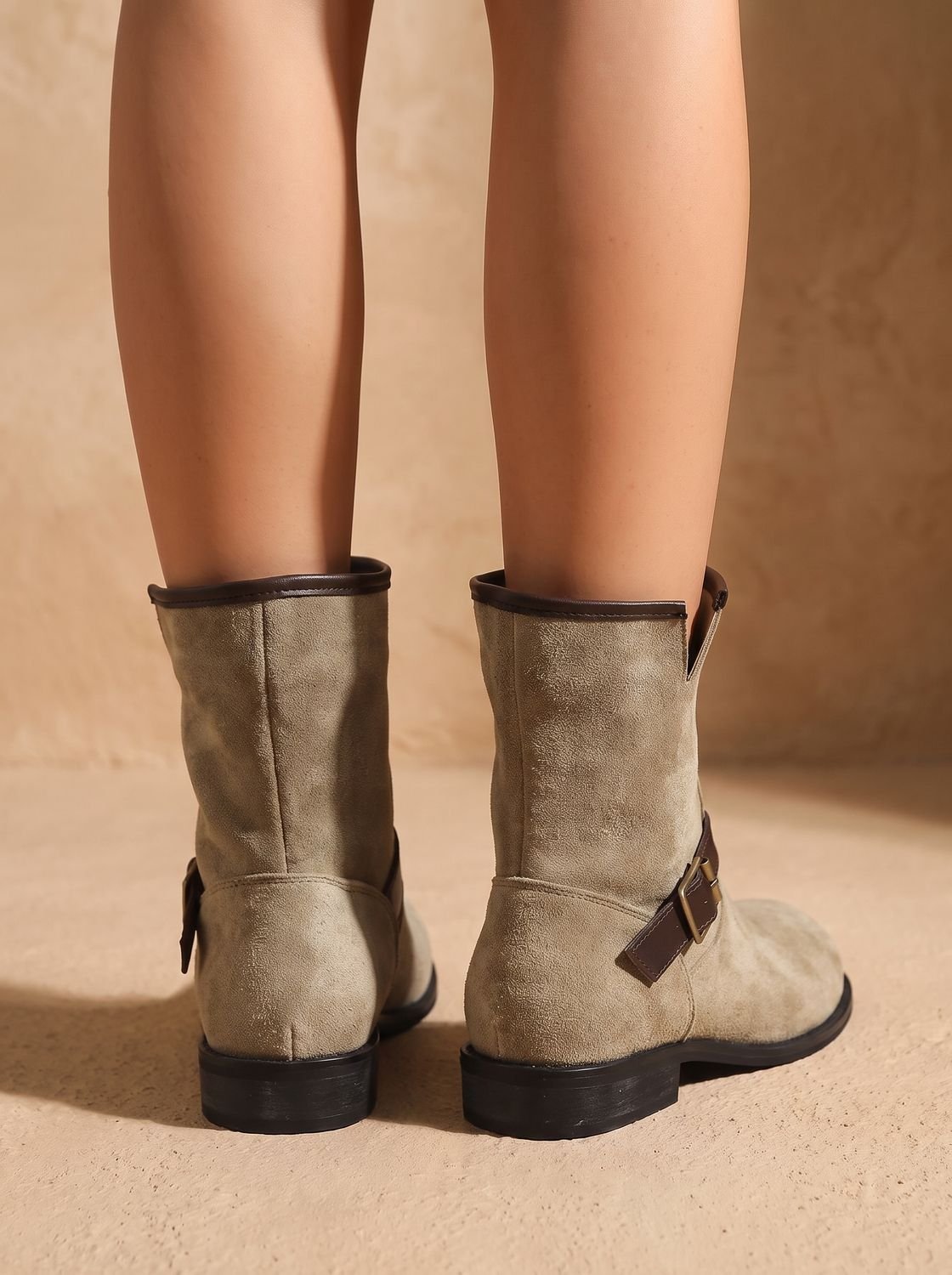 Isabella | Women's Suede Slip-On Ankle Boots Buckle Strap Block Heel