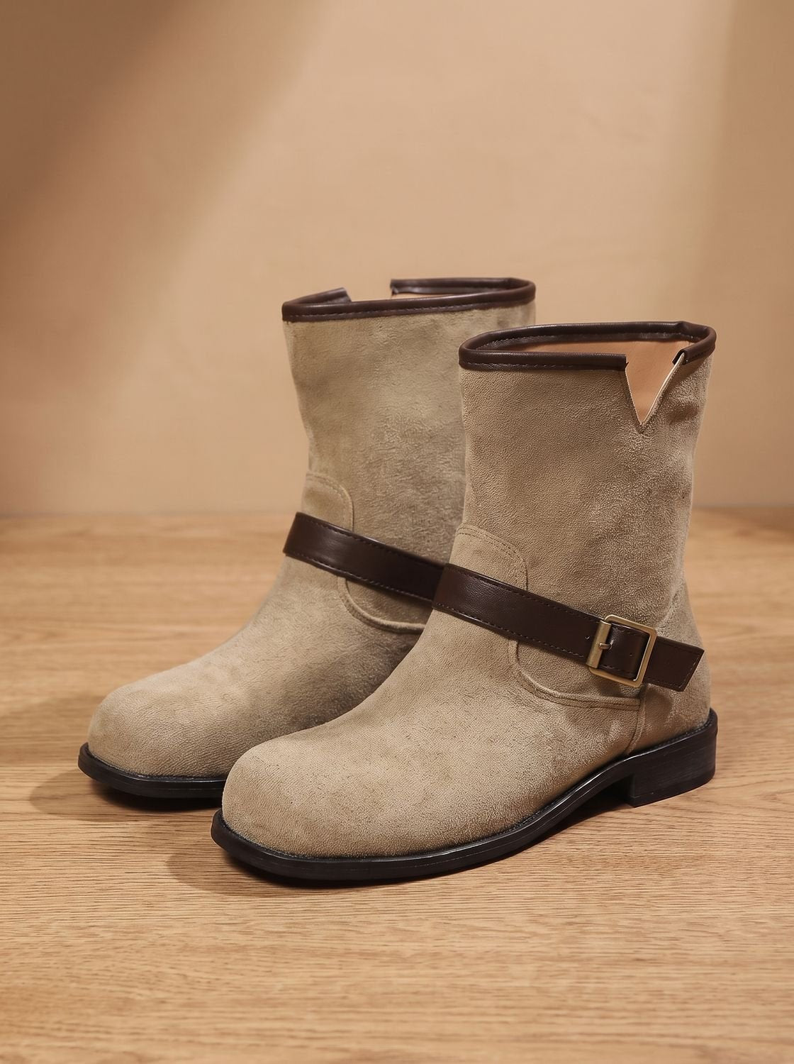 Isabella | Women's Suede Slip-On Ankle Boots Buckle Strap Block Heel