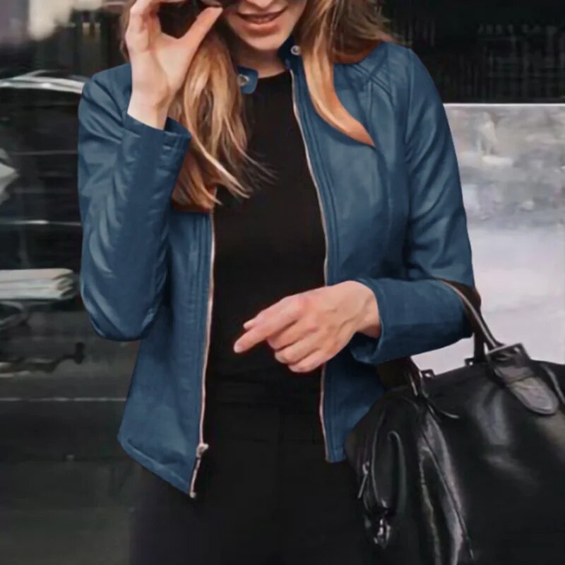 Isla | Women's Cropped Zip-Up Faux Leather Jacket