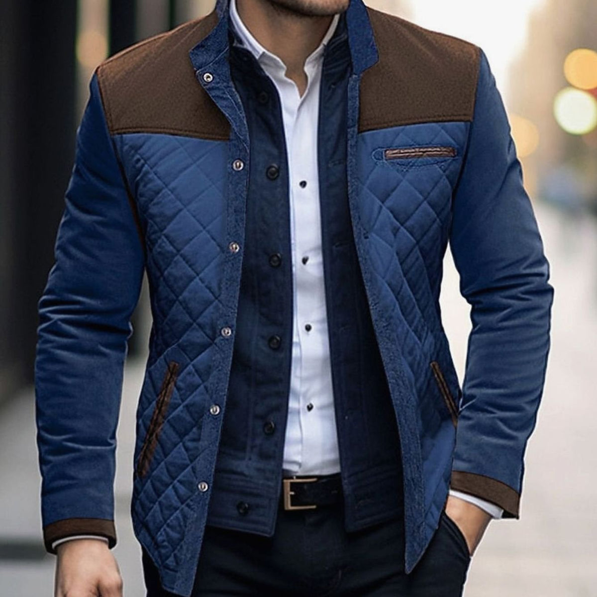 Jackson | Men's Quilted Color Block Stand-Collar Snap-Front Jacket