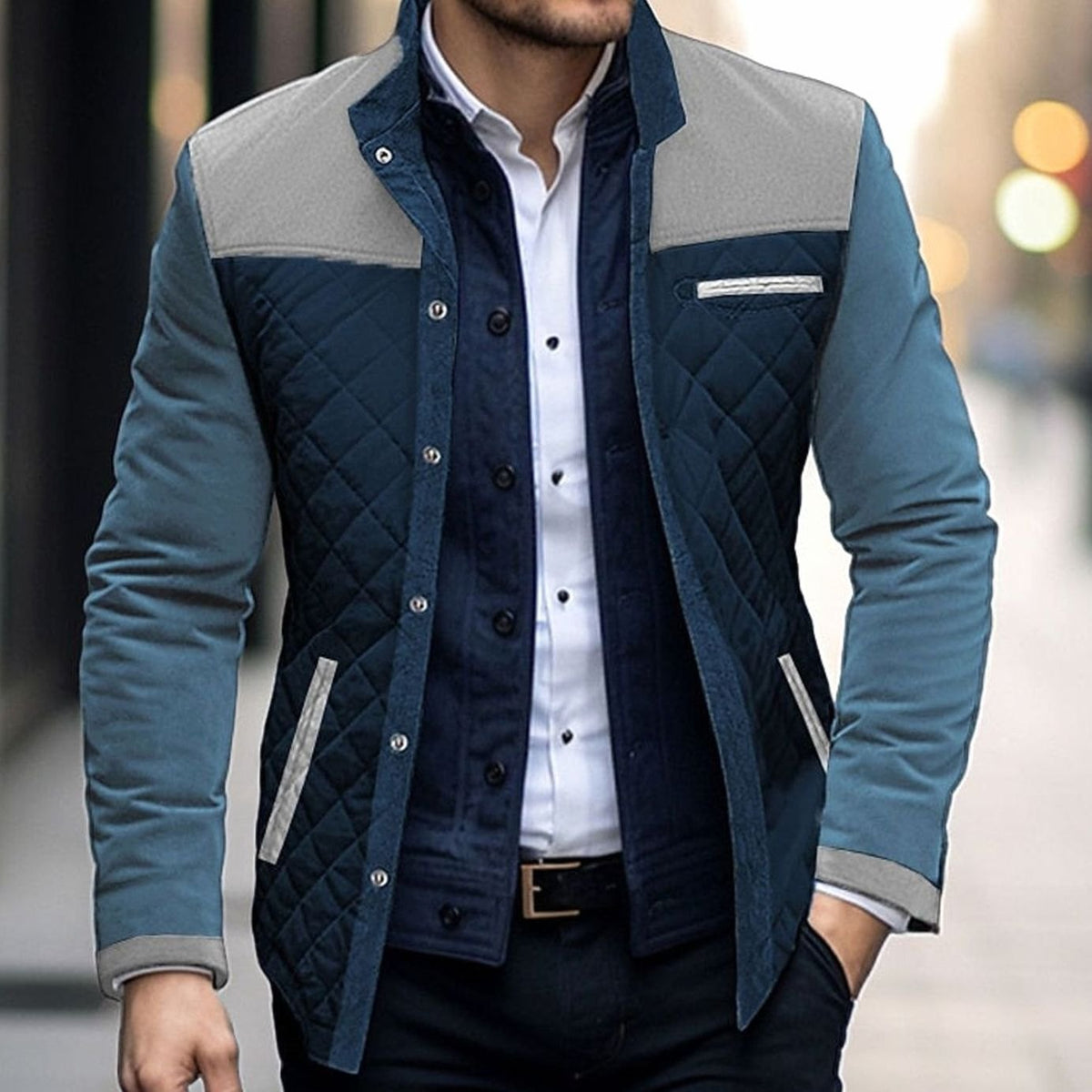 Jackson | Men's Quilted Color Block Stand-Collar Snap-Front Jacket
