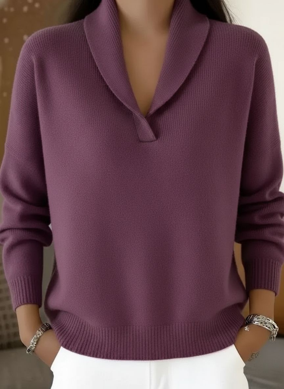 Josephine | Women's Collared V-Neck Long Sleeve Sweater
