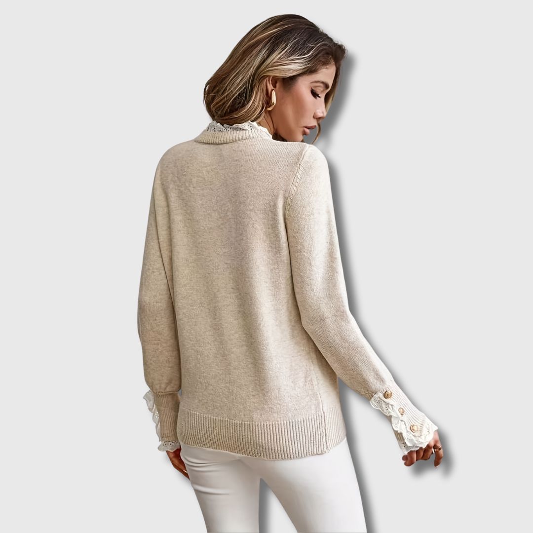 Josephine | Women's Lace Trim Button Cuff Knit Sweater