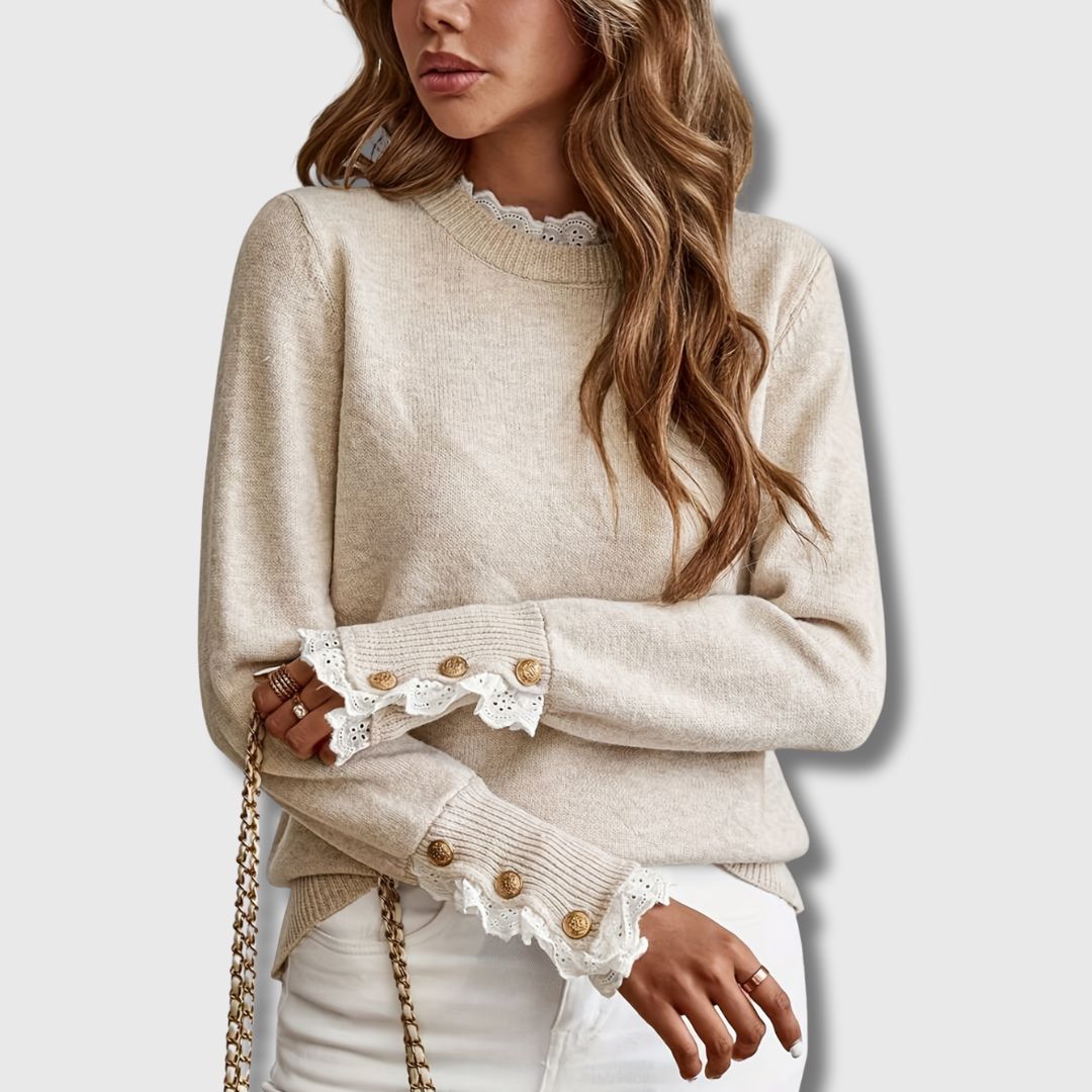 Josephine | Women's Lace Trim Button Cuff Knit Sweater