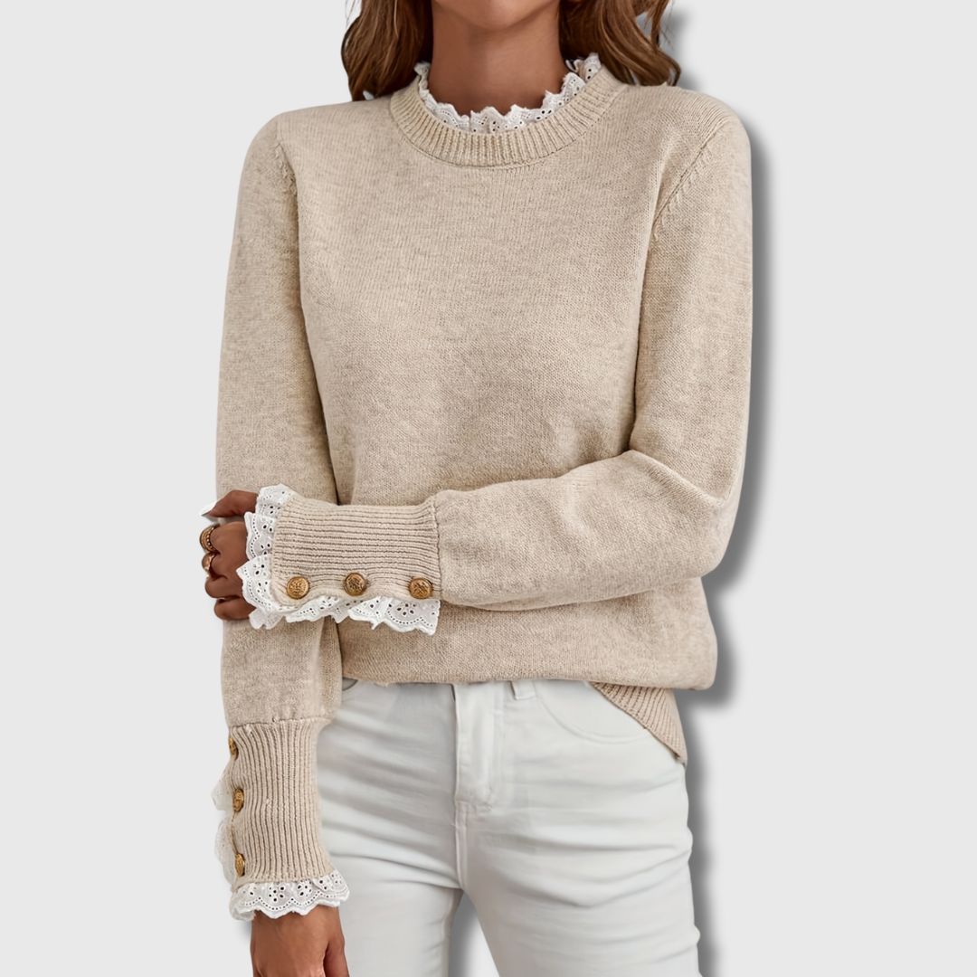 Josephine | Women's Lace Trim Button Cuff Knit Sweater