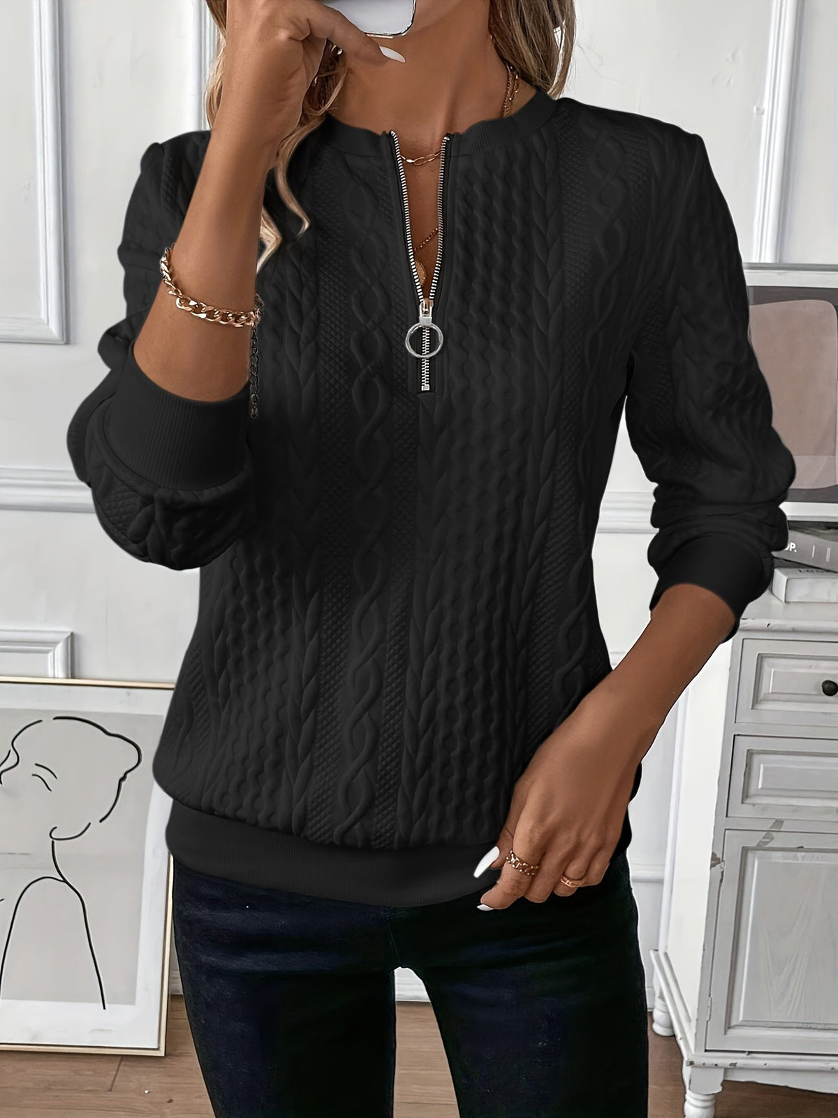 Juniper | Women's Zip Neck Cable Knit Pullover