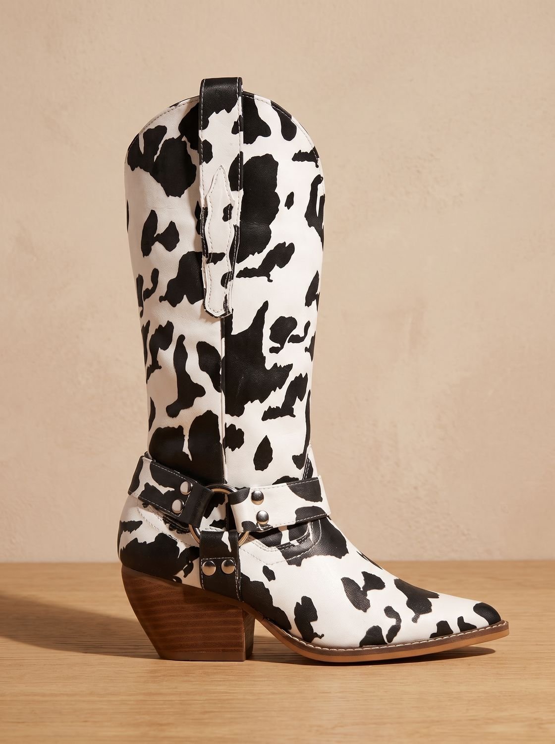 Layla | Women's Cow-Print Block-Heel Pointed-Toe Western Cowboy Boots