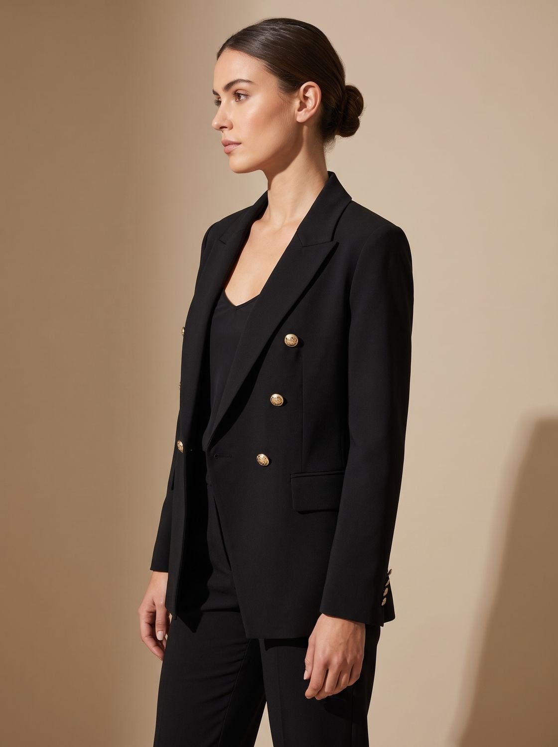 Layla | Women's Tailored Double-Breasted Gold-Button Blazer, Navy Blue