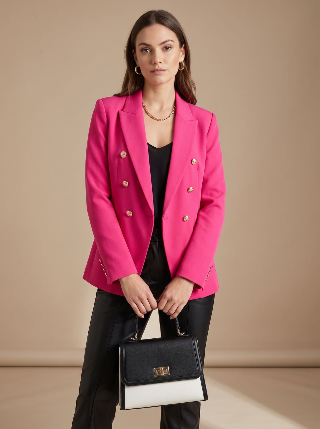 Layla | Women's Tailored Double-Breasted Gold-Button Blazer, Navy Blue