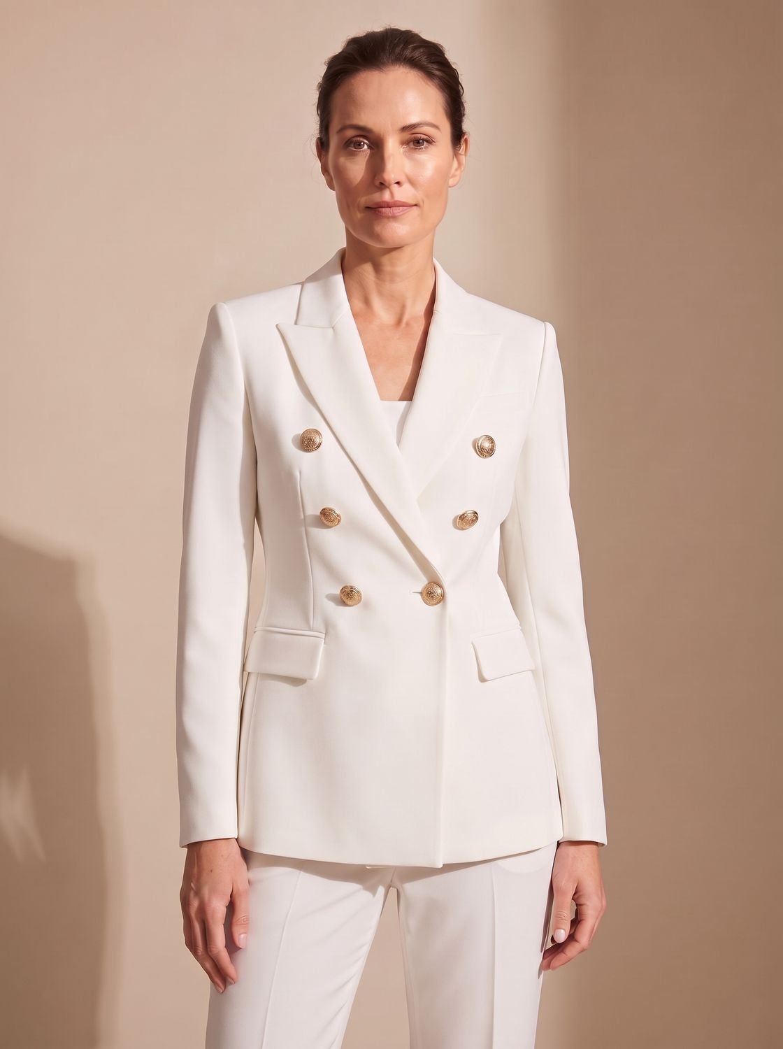 Layla | Women's Tailored Double-Breasted Gold-Button Blazer, Navy Blue