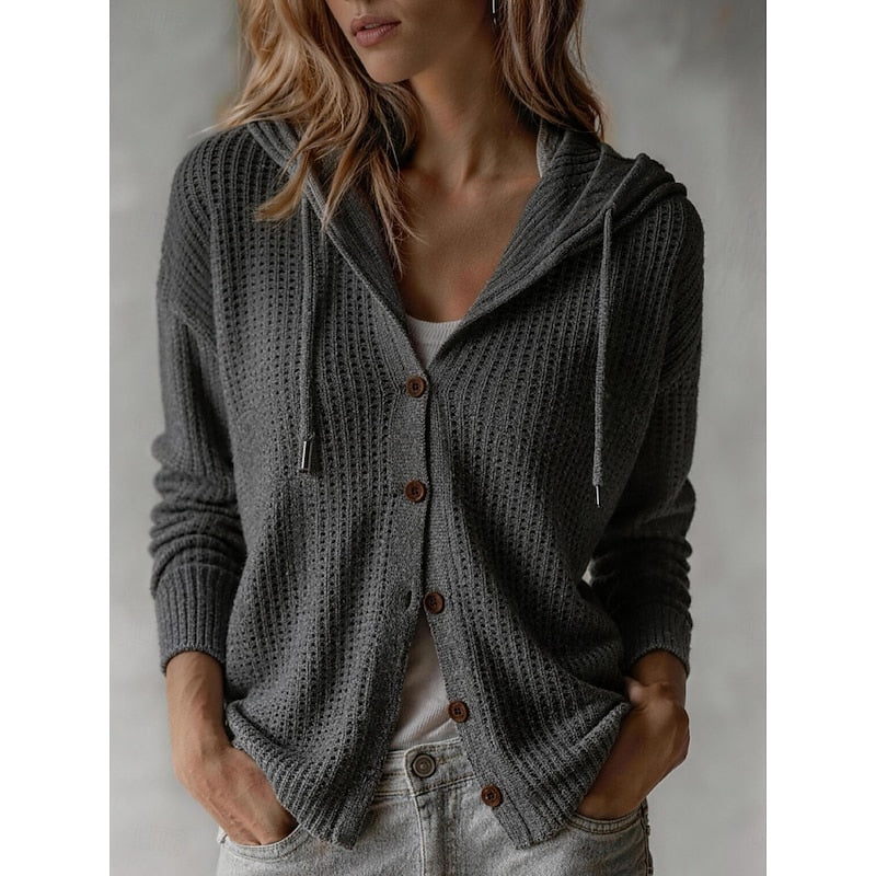 Louisa | Women's Hooded Button Front Knit Cardigan