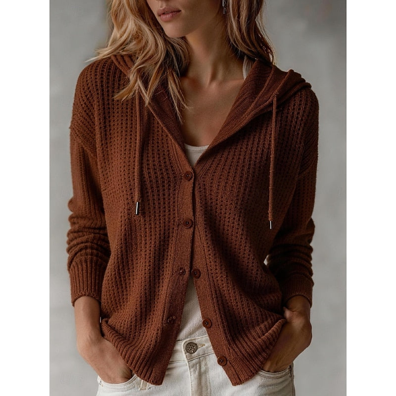 Louisa | Women's Hooded Button Front Knit Cardigan
