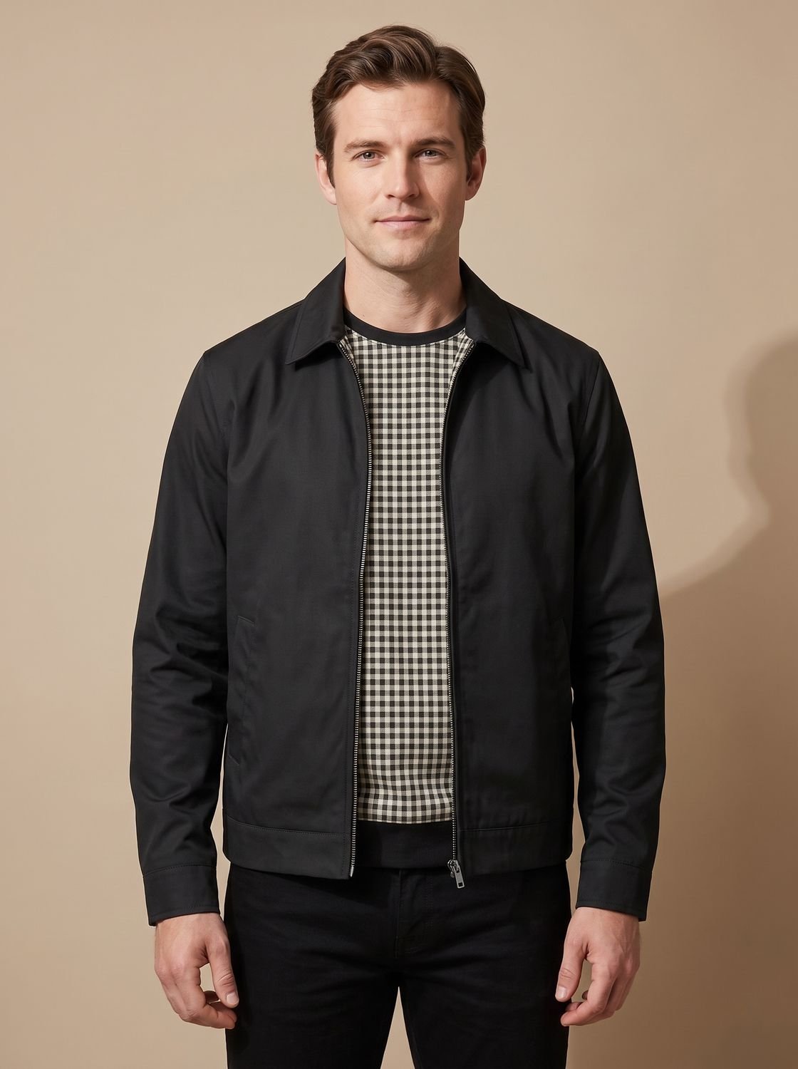 Lucas | Men's Smart-Casual Harrington Jacket Gingham-Lined Full-Zip