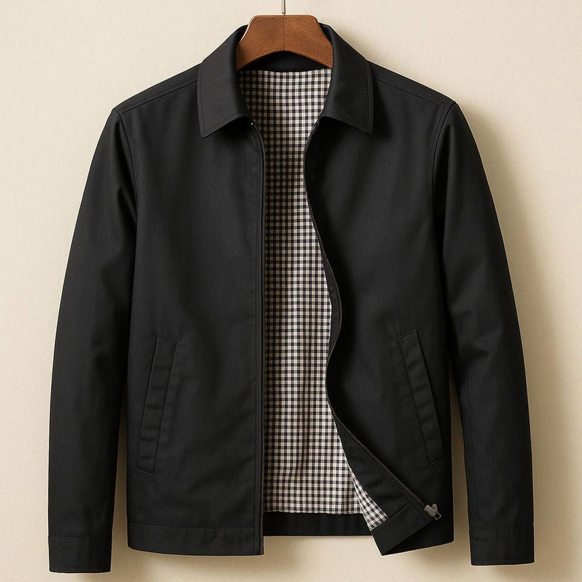 Lucas | Men's Smart-Casual Harrington Jacket Gingham-Lined Full-Zip