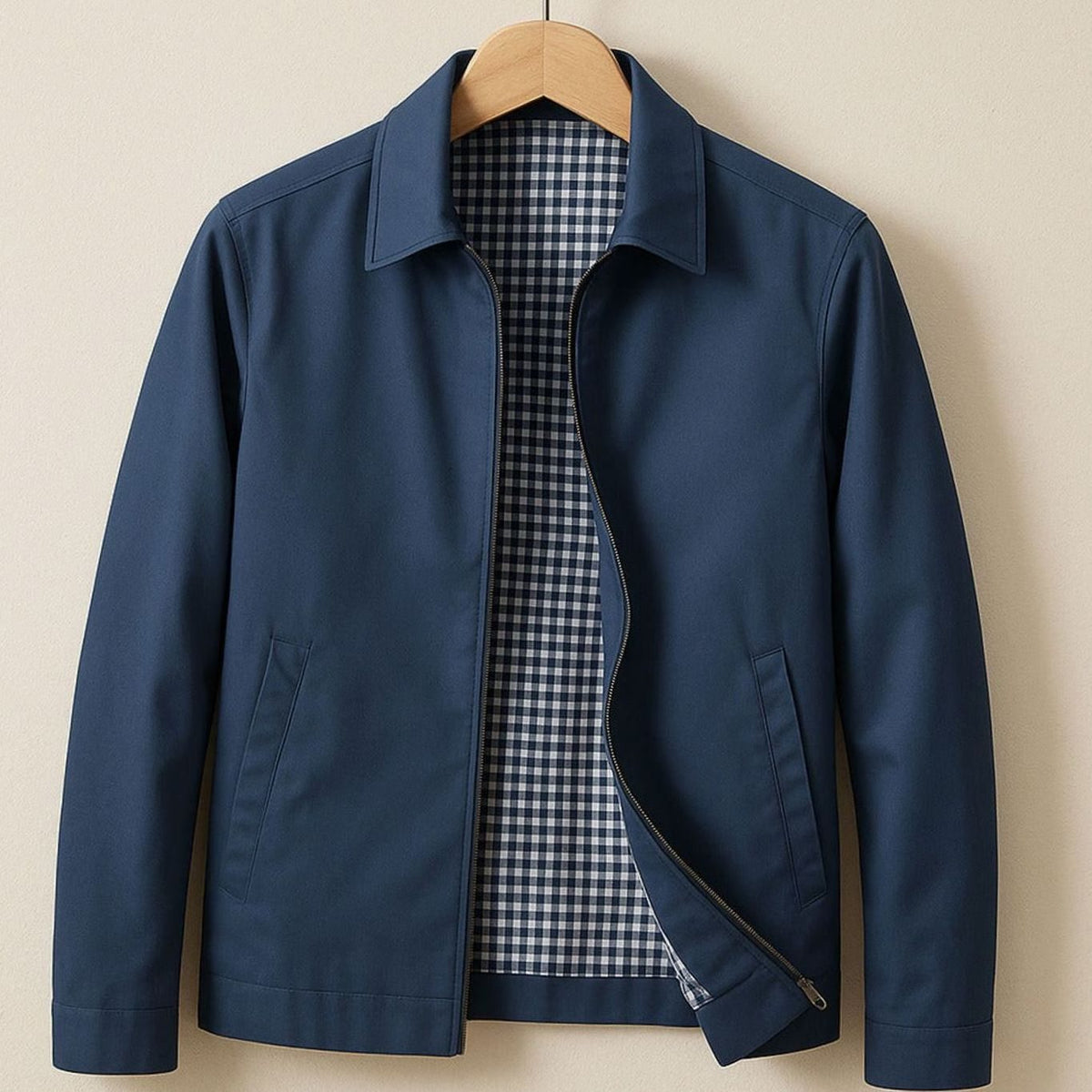 Lucas | Men's Smart-Casual Harrington Jacket Gingham-Lined Full-Zip