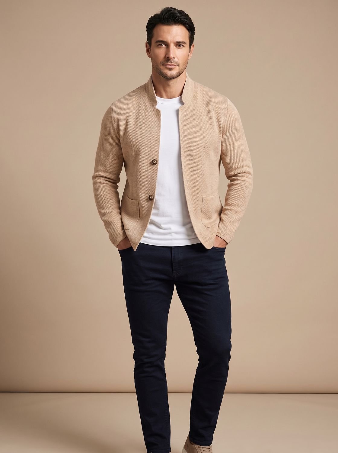 Lucas | Men's Textured Knit Button-Front Stand-Collar Cardigan