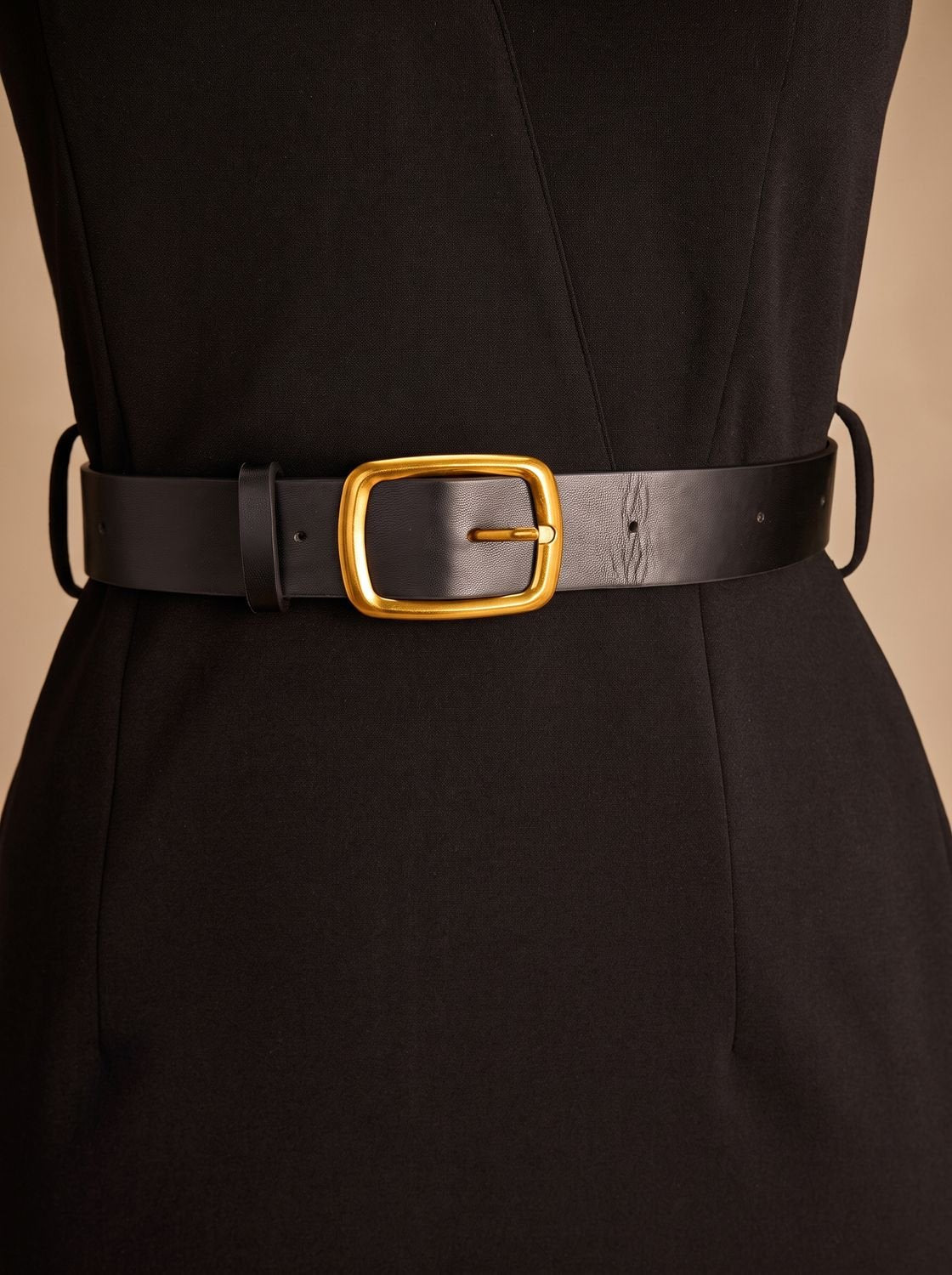 Luna | Women's Black Midi Dress V-Neck Belted Pencil Long-Sleeve