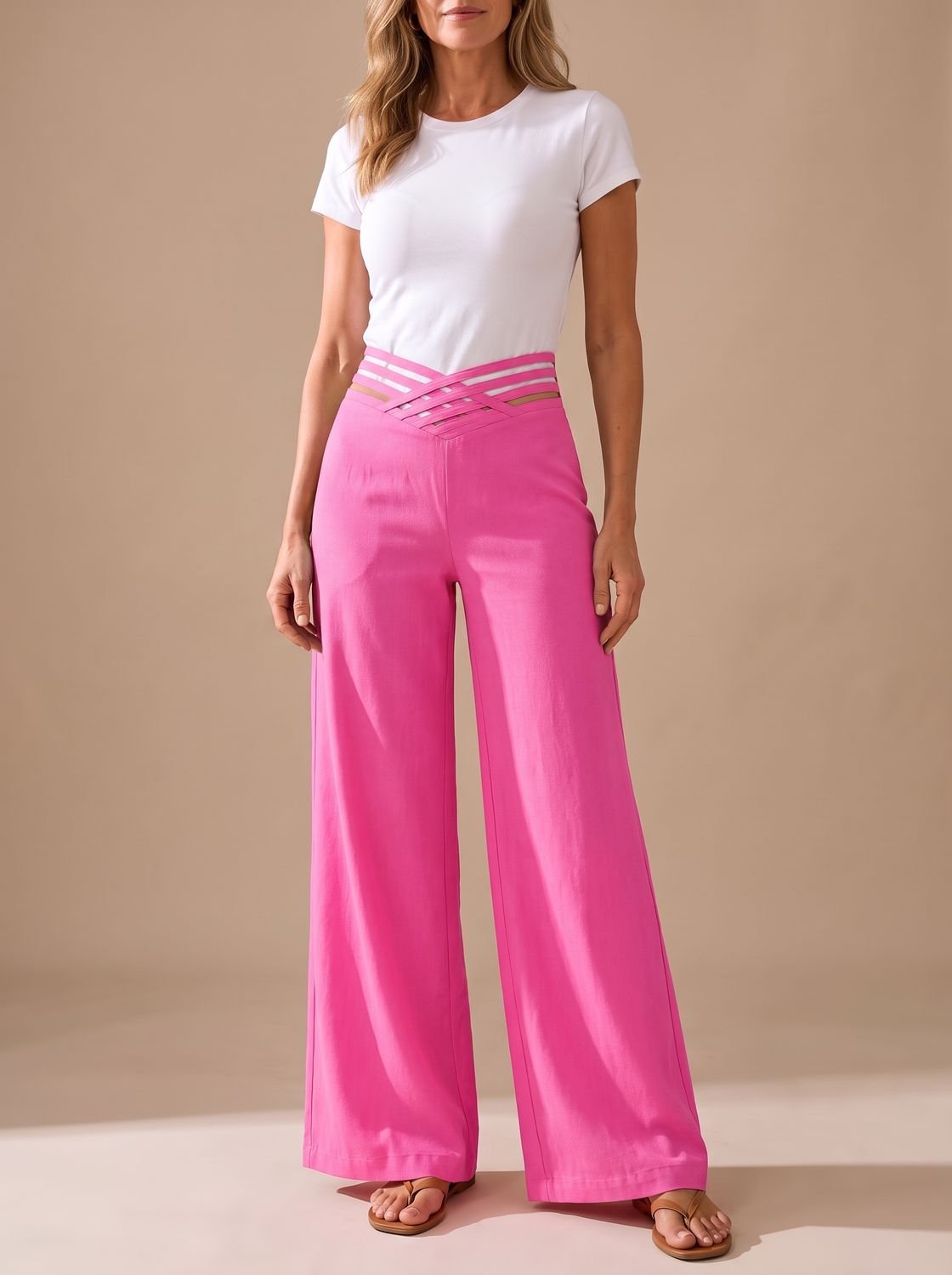 Luna | Women's High-Waist Crossover-Waistband Wide-Leg Pants