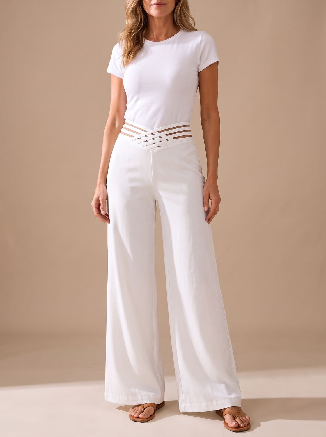 Luna | Women's High-Waist Crossover-Waistband Wide-Leg Pants