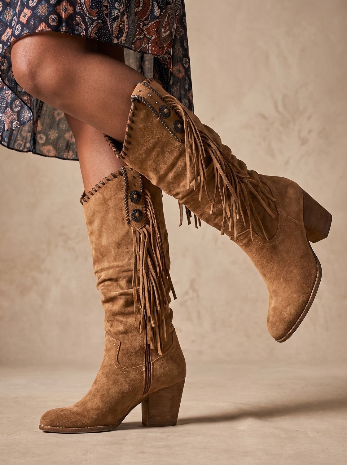 Luna | Women's Orthopedic Fringe Western Knee-High Boots