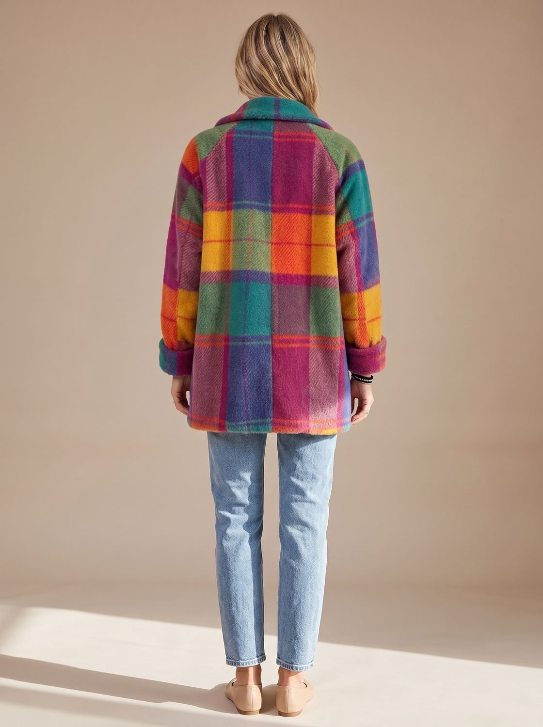 Madison | Women's Colorful Plaid Fleece Button-Front Coat with Pockets