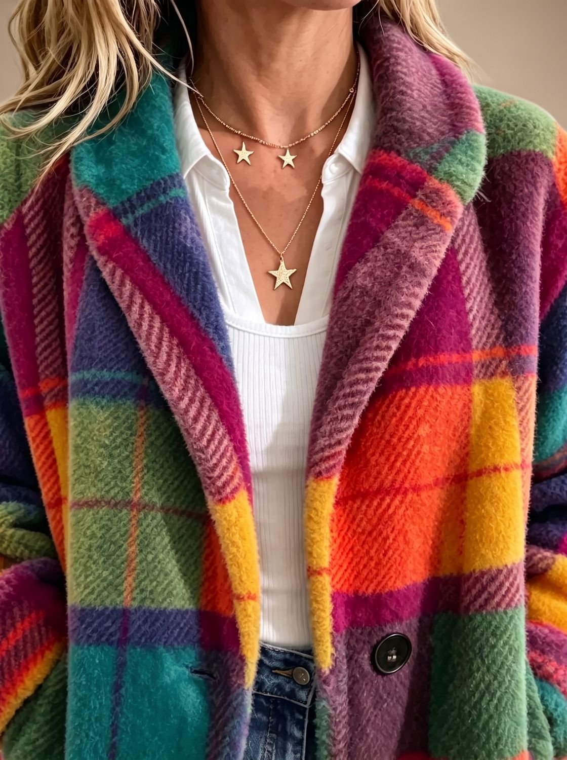Madison | Women's Colorful Plaid Fleece Button-Front Coat with Pockets
