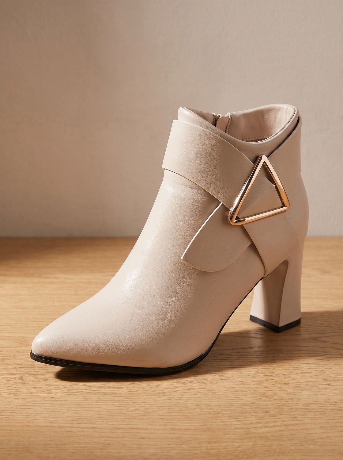 Madison | Women's Pointed-Toe Block Heel Ankle Boots Triangle Buckle