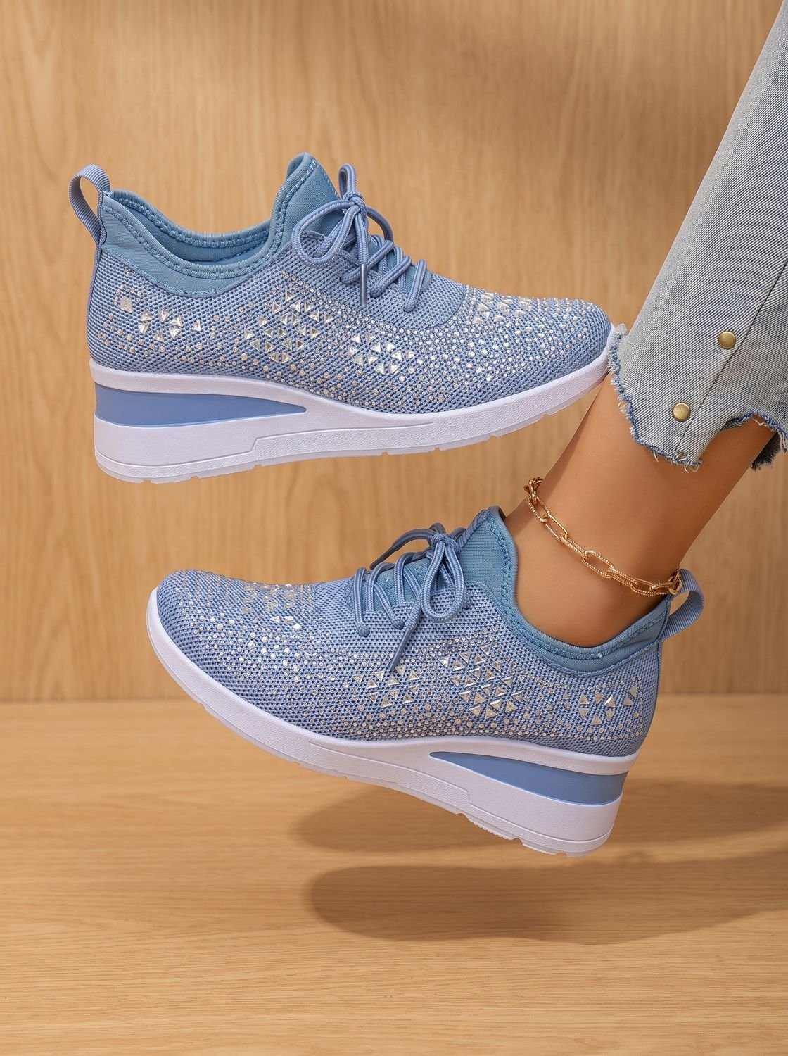 Madison | Women's Rhinestone Knit Wedge Lace-Up Orthopedic Sneakers