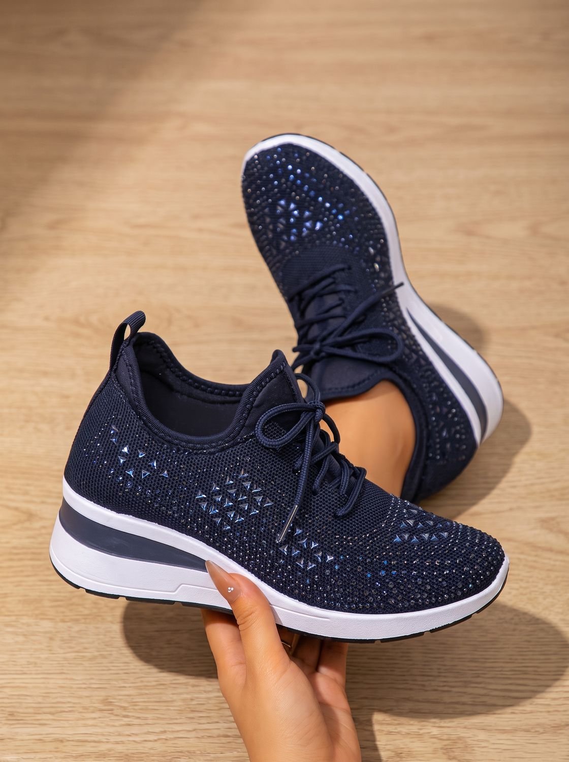 Madison | Women's Rhinestone Knit Wedge Lace-Up Orthopedic Sneakers