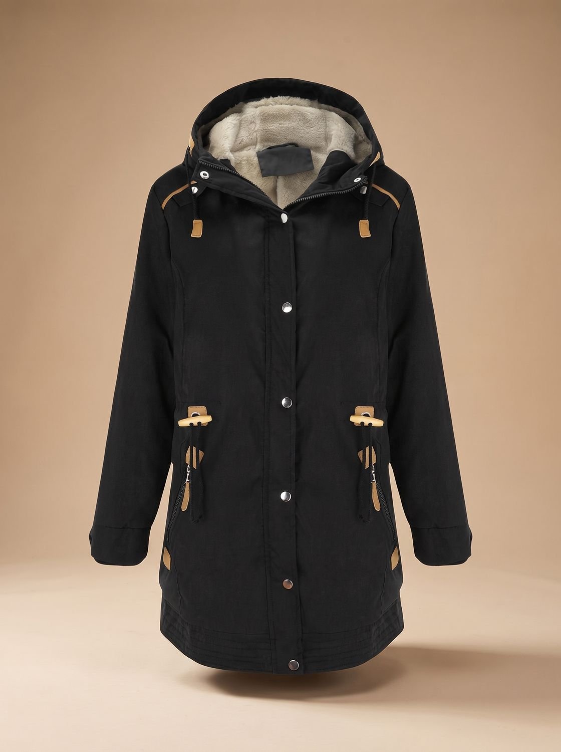 Madison | Women's Sherpa-Lined Hooded Parka Coat Adjustable-Waist